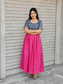 Raw silk Maternity Maxi/Gown in center zip - Festival Collection- Full cotton lining - Blue with pink