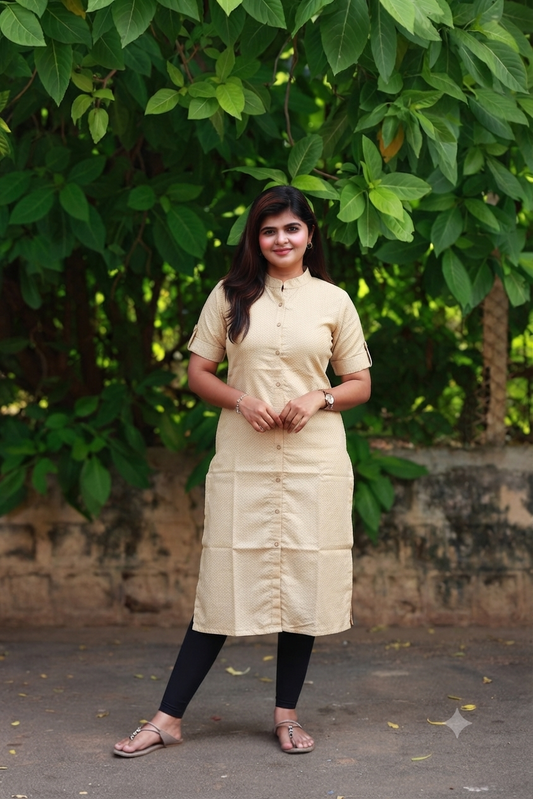 silk Kurti/ Front 4 button operable( optional feeding) -used to Normal wear kurti -Half white ziczac
