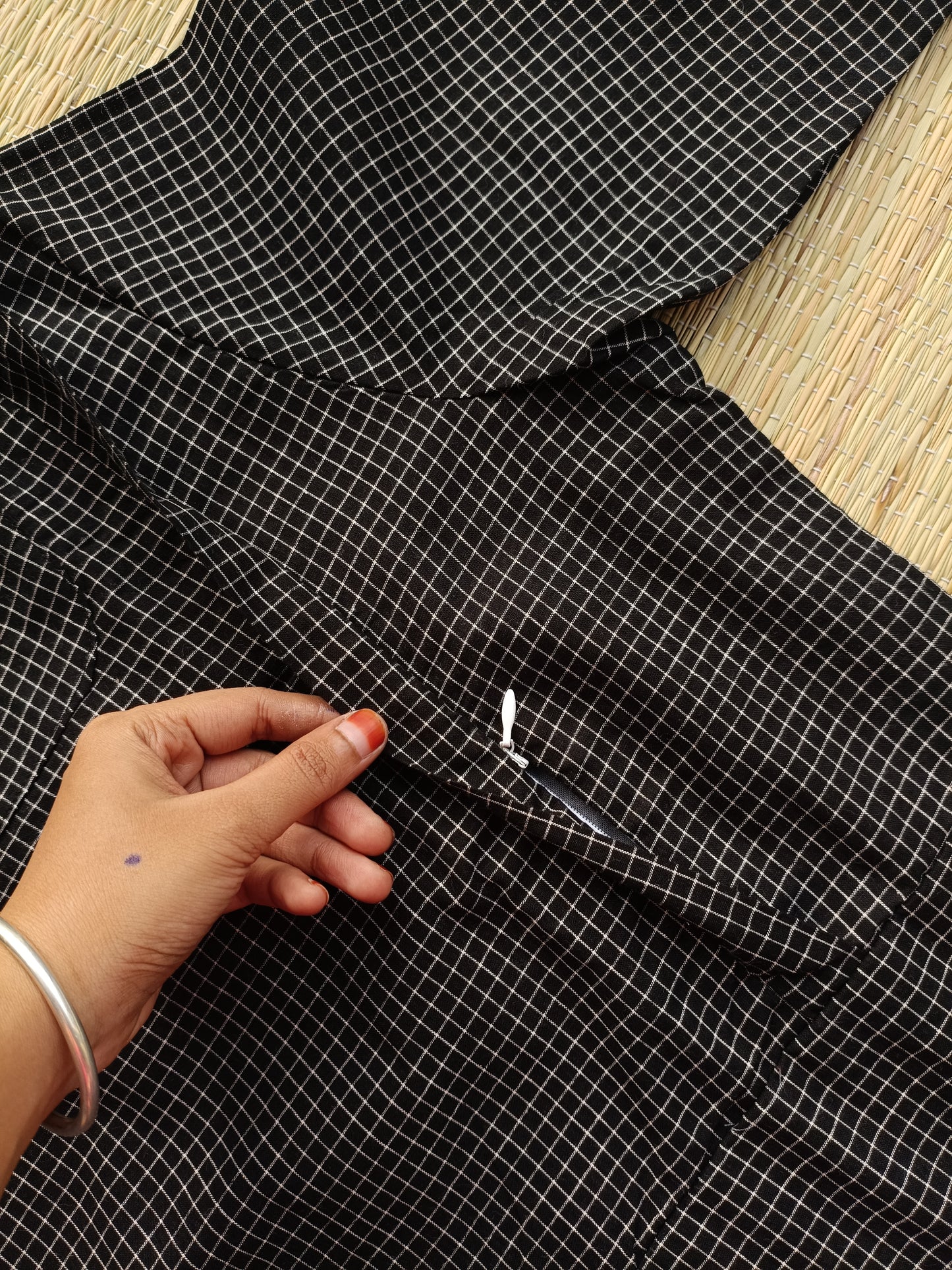Prewashed pure Cotton checks / Maternity 2 pc Coordset [ Top with double side zip, and Pant] - Small checks Black