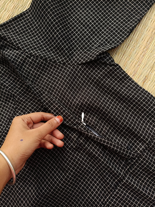 Prewashed pure Cotton checks / Maternity 2 pc Coordset [ Top with double side zip, and Pant] - Small checks Black