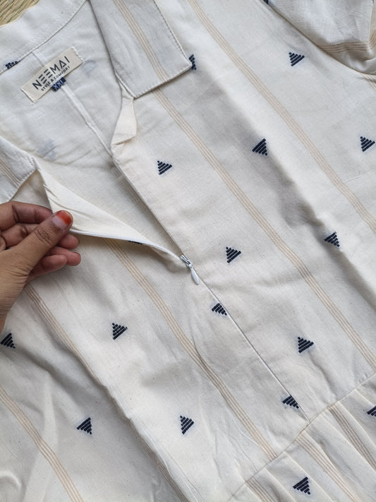 Prewashed Premium South Cotton | Casual | Maternity Dress | Center zip | White and Black butta