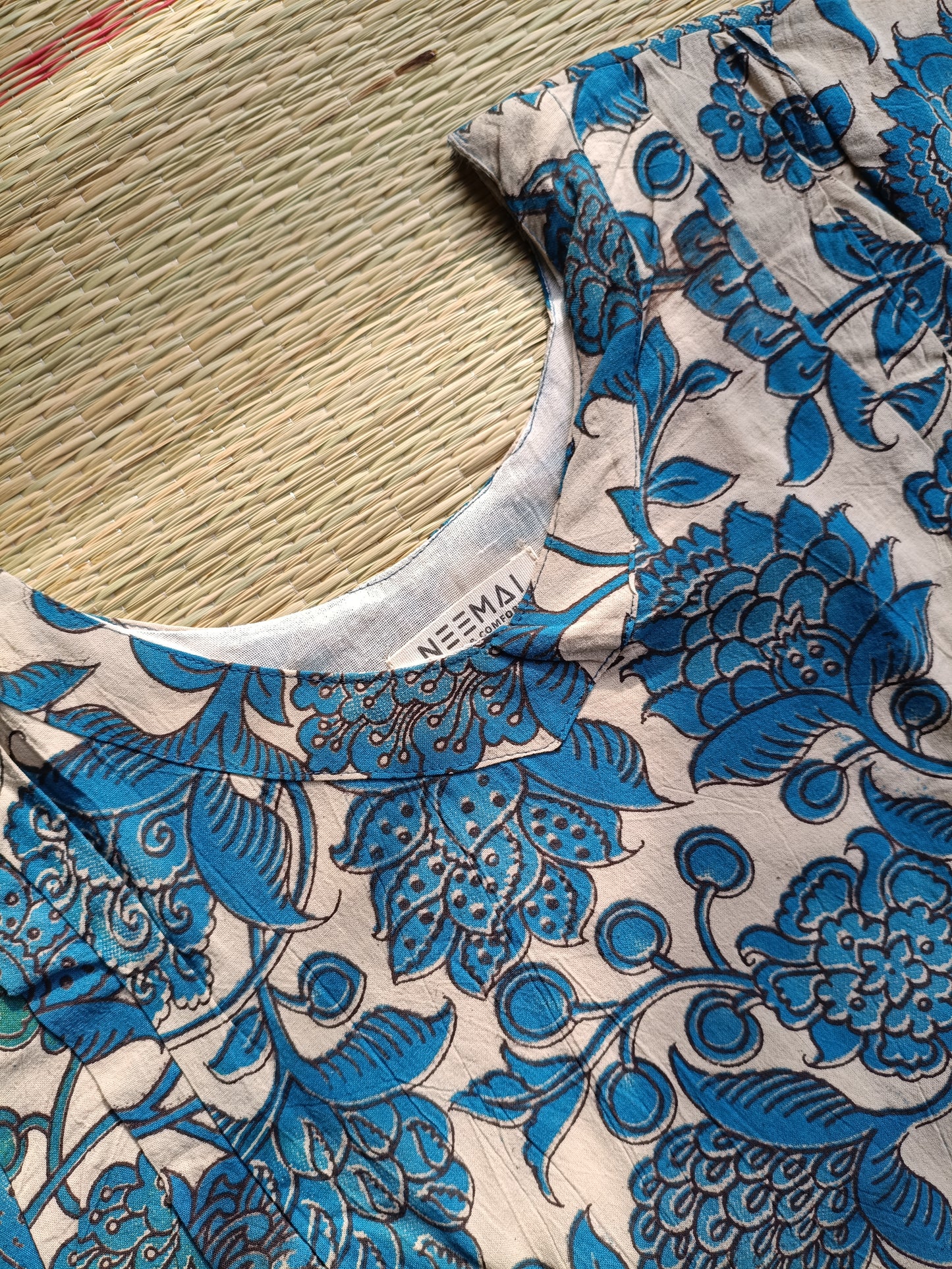Block printed kalamkari cotton Maternity 2 pc chudidhar set [ Top with double side zip, and dupatta - Ramar green flower