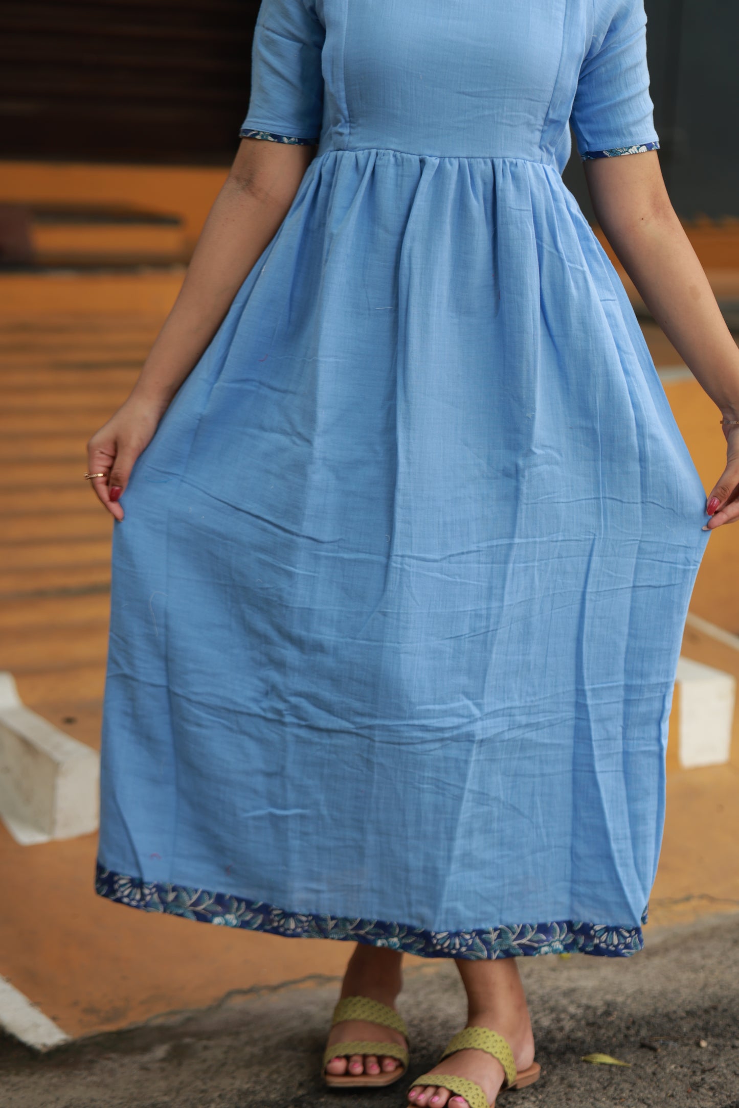 Premium Muslin- Feeding/ Maternity Maxi/Gown - Cotton lining /Double side zip -  Sky Blue