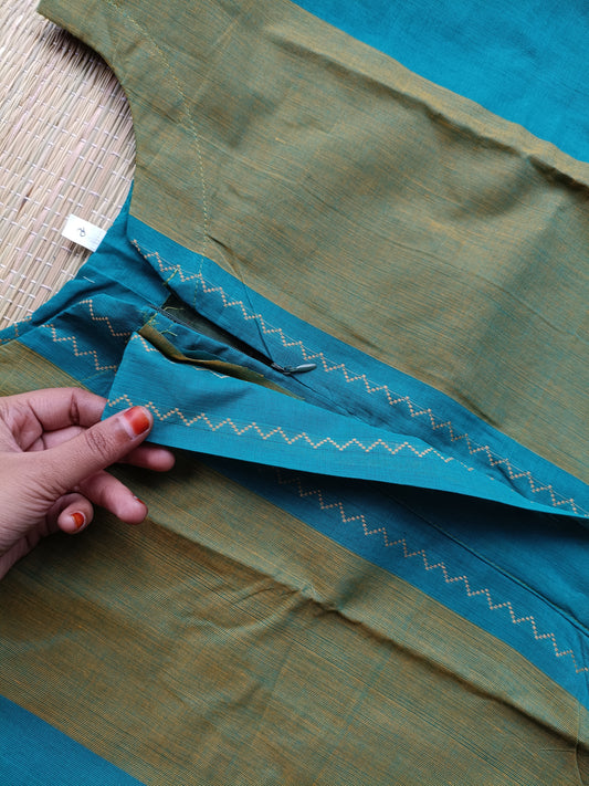 Cotton Maternity 2 pc chudidhar set [ Top with center zip, and dupatta]  -  Green and blue - Aline Top and No side open