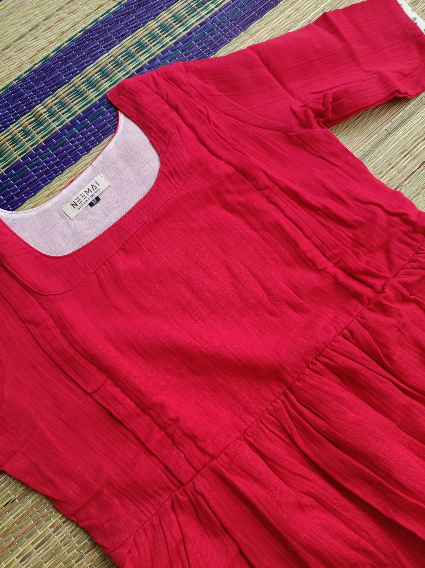Premium Muslin- Feeding/ Maternity Maxi/Gown - Cotton lining /Double side zip - Cherry Red