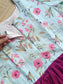Cotton / Raw silk Maternity Maxi/Gown in center zip - Festival Collection- Full cotton lining - Vadamalli with pink flower