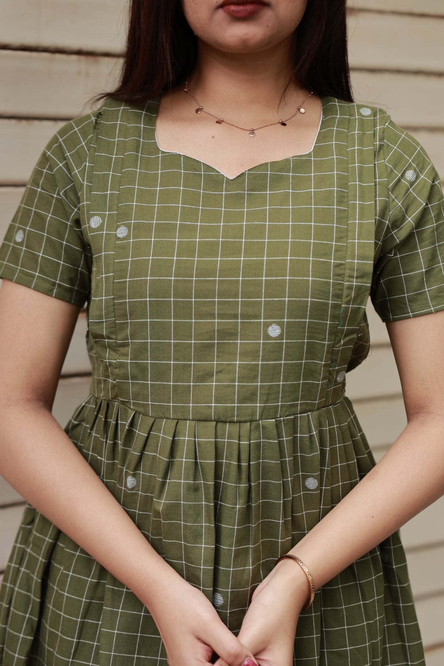Handloom Jamdani - Maternity / Feeding - Maxi/Gown - Cotton Lining - Double side Zips - Pista Green