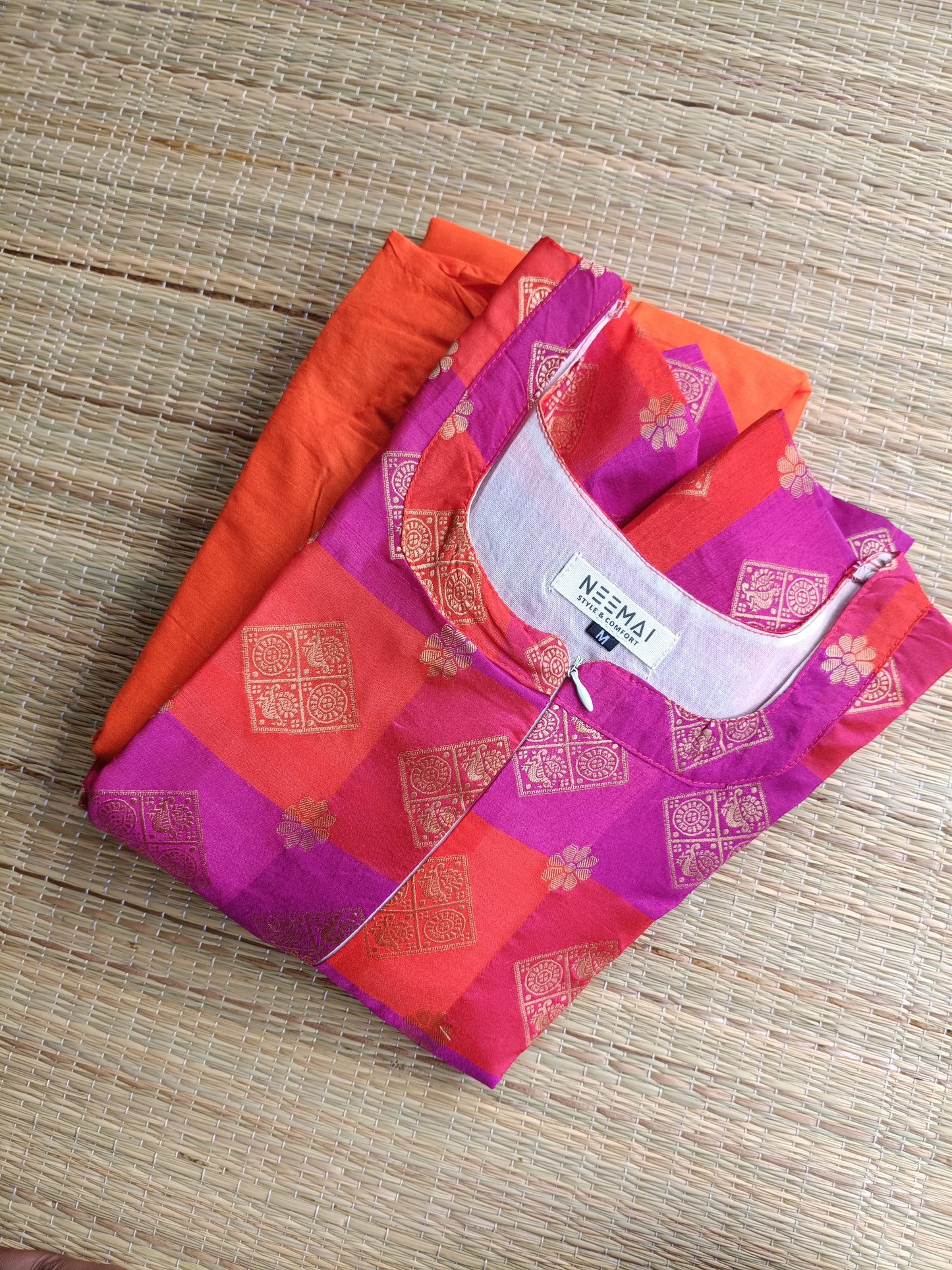 Raw silk Maternity Maxi/Gown in center zip - Festival Collection- Full cotton lining - Fanta orange