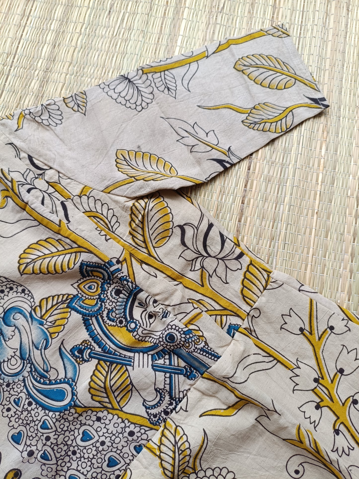 Block printed kalamkari cotton Maternity 2 pc chudidhar set [ Top with double side zip, and dupatta - Blue and yellow
