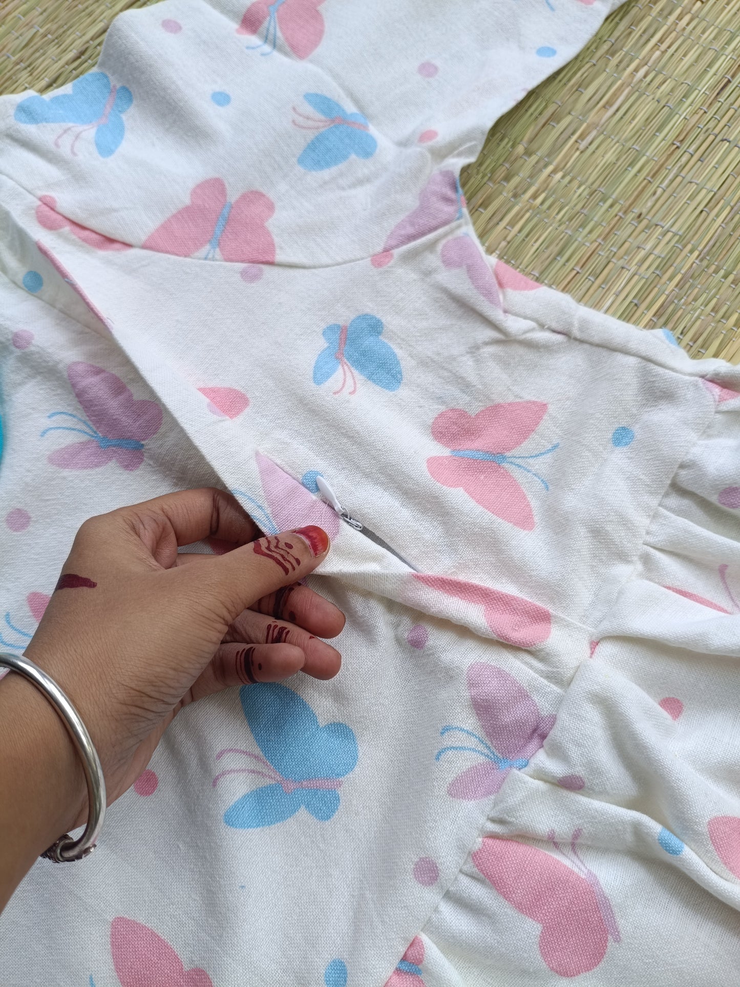 Cotton - Feeding/ Maternity Maxi/Gown - Cotton lining /Double side zip - Butterfly - Photoshoot
