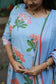 Cotton /Maternity 3 pc chudidhar set [ A line Top with double side zip, pant and dupatta] -Blue with orange flower ( No side open top)
