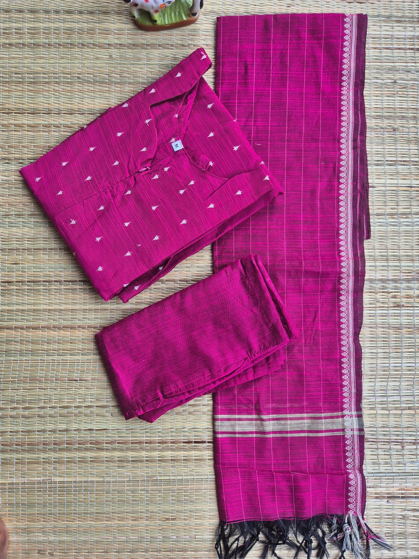 Raw Silk Maternity 3 Pc Chudidhar Set –  Pink (Center Zip, No Side Top)