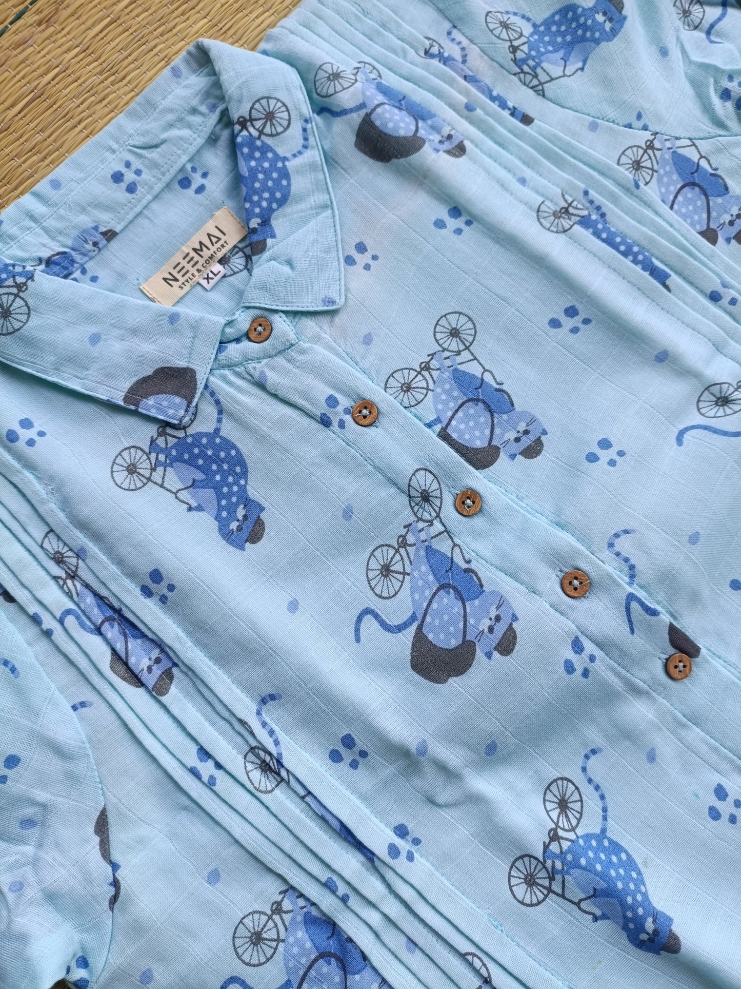 Muslin Collar A line Dress (Relaxed Fit)  – Blue |Front 4 Button Openable  Maternity & Feeding/Casual wear Dress