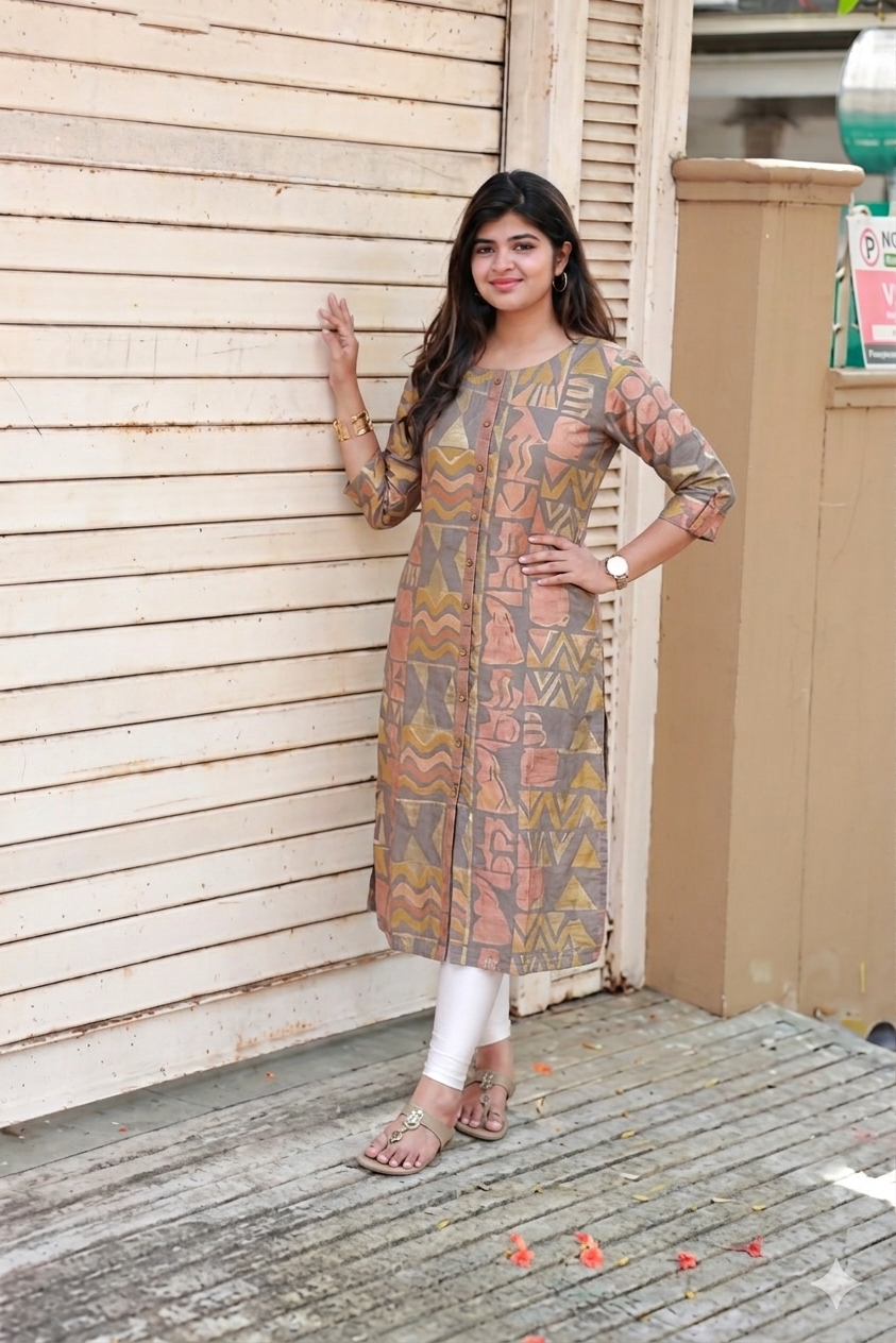 Banarasi silk woven fabric - Center zip -   Normal /Feeding kurti -   Geometry
