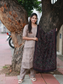 Maternity 3 pc chudidhar set [ Top with center zip, pant and dupatta] - Blush and Black