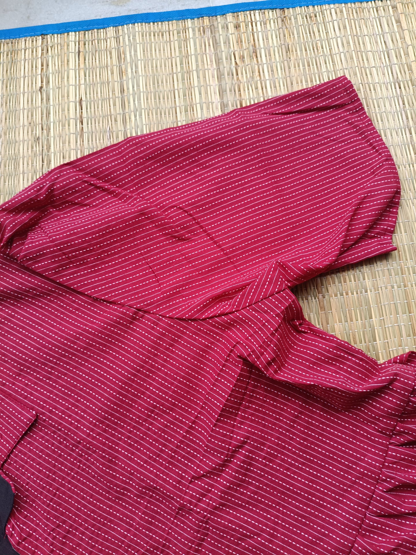 Prewashed handloom Cotton - Feeding/ Maternity Maxi/Gown - Cotton lining /Center zip -Collar Red stripe