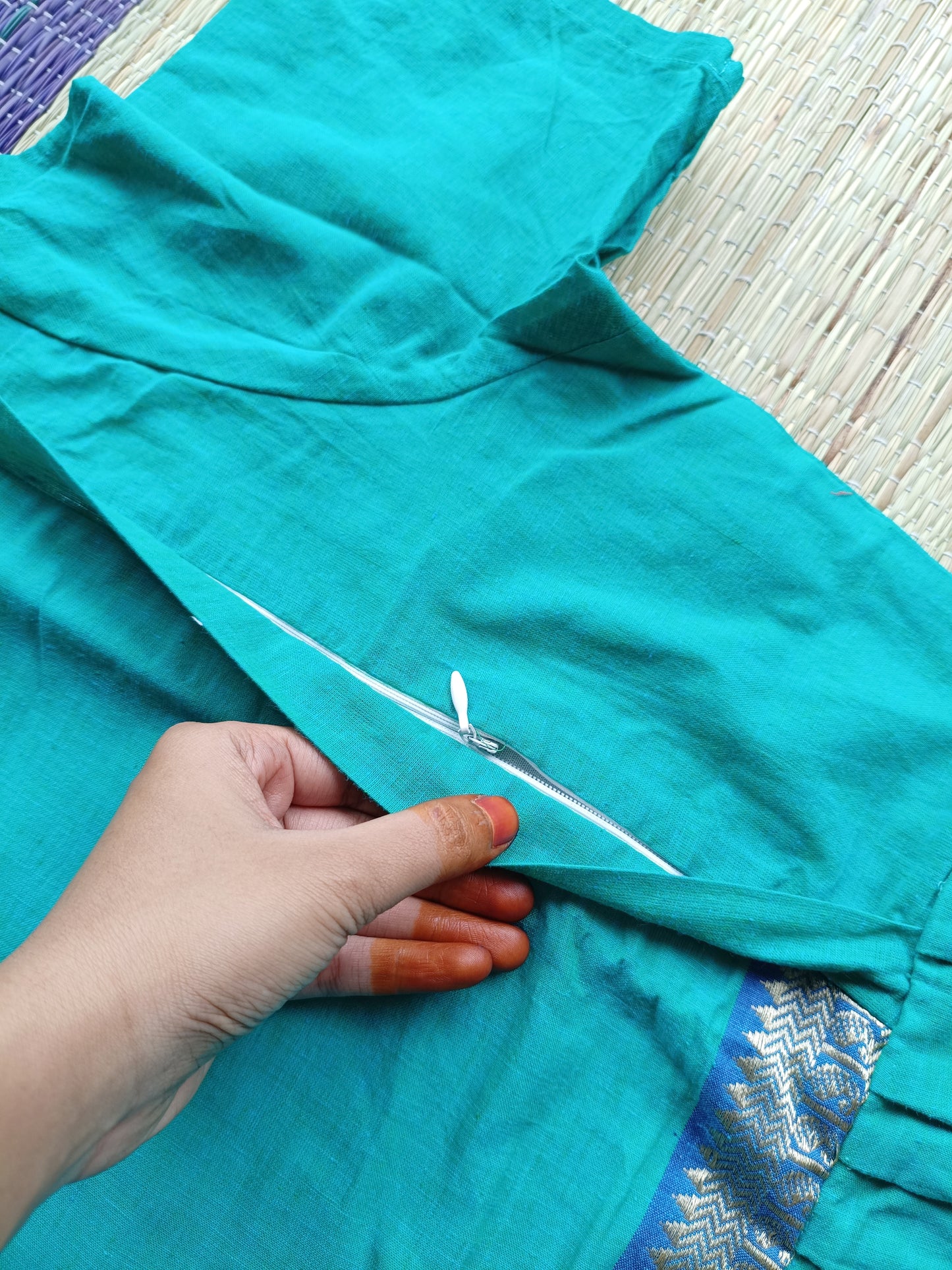 Handloom cotton - Maternity / Feeding - Maxi/Gown - Cotton Lining - Double side Zips - ramar green