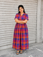 Madras checks Cotton - Feeding/ Maternity Maxi/Gown - Cotton lining /Center zip -Collar  Pink and blue checks