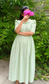 Popcorn Cotton - Feeding/ Maternity Maxi/Gown - Cotton lining /Center zip -Collar White with Green stripe