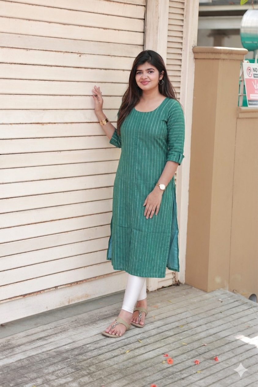 Center zip Cotton   Normal /Feeding kurti - Green