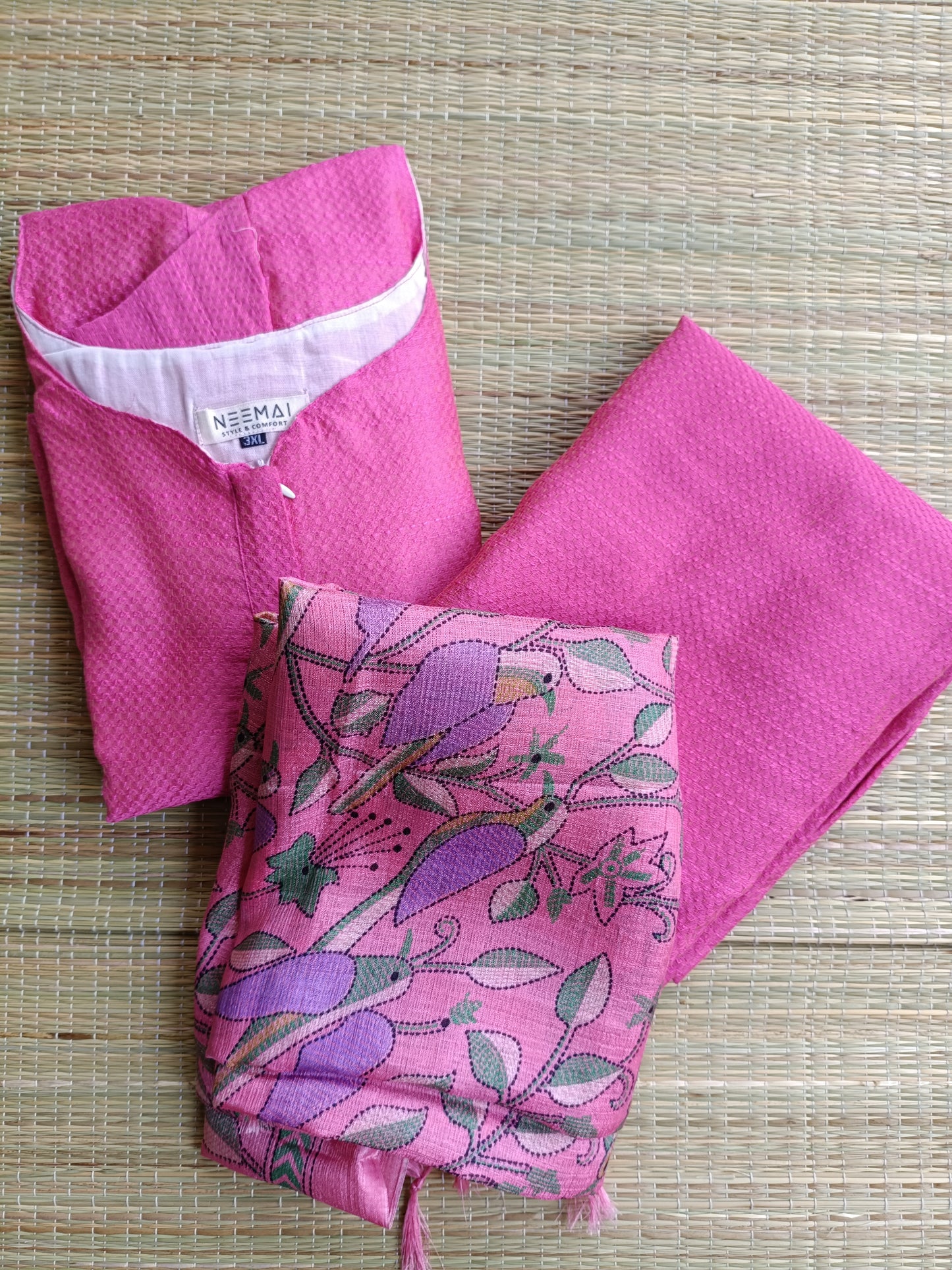 Maternity 3 pc chudidhar set [ Top with center zip, pant and dupatta] - pink