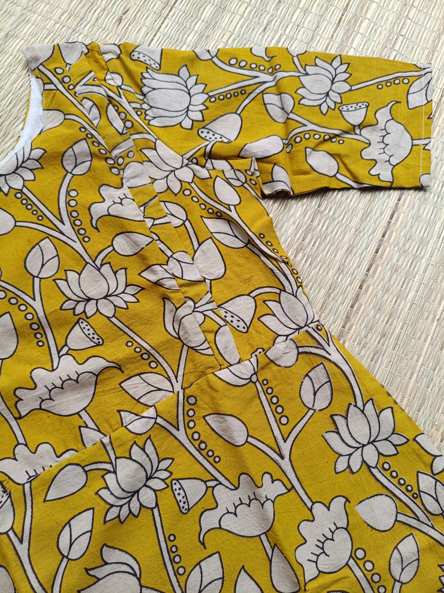 Block printed kalamkari cotton Maternity 2 pc chudidhar set [ Top with double side zip, and dupatta -Yellow flower