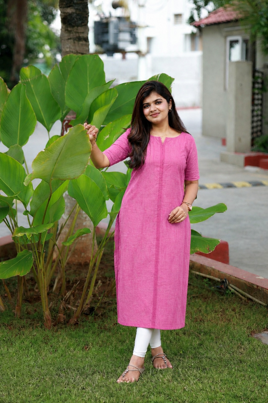 Soft Silk Center zip Cotton   Normal /Feeding kurti - Rose petals pink