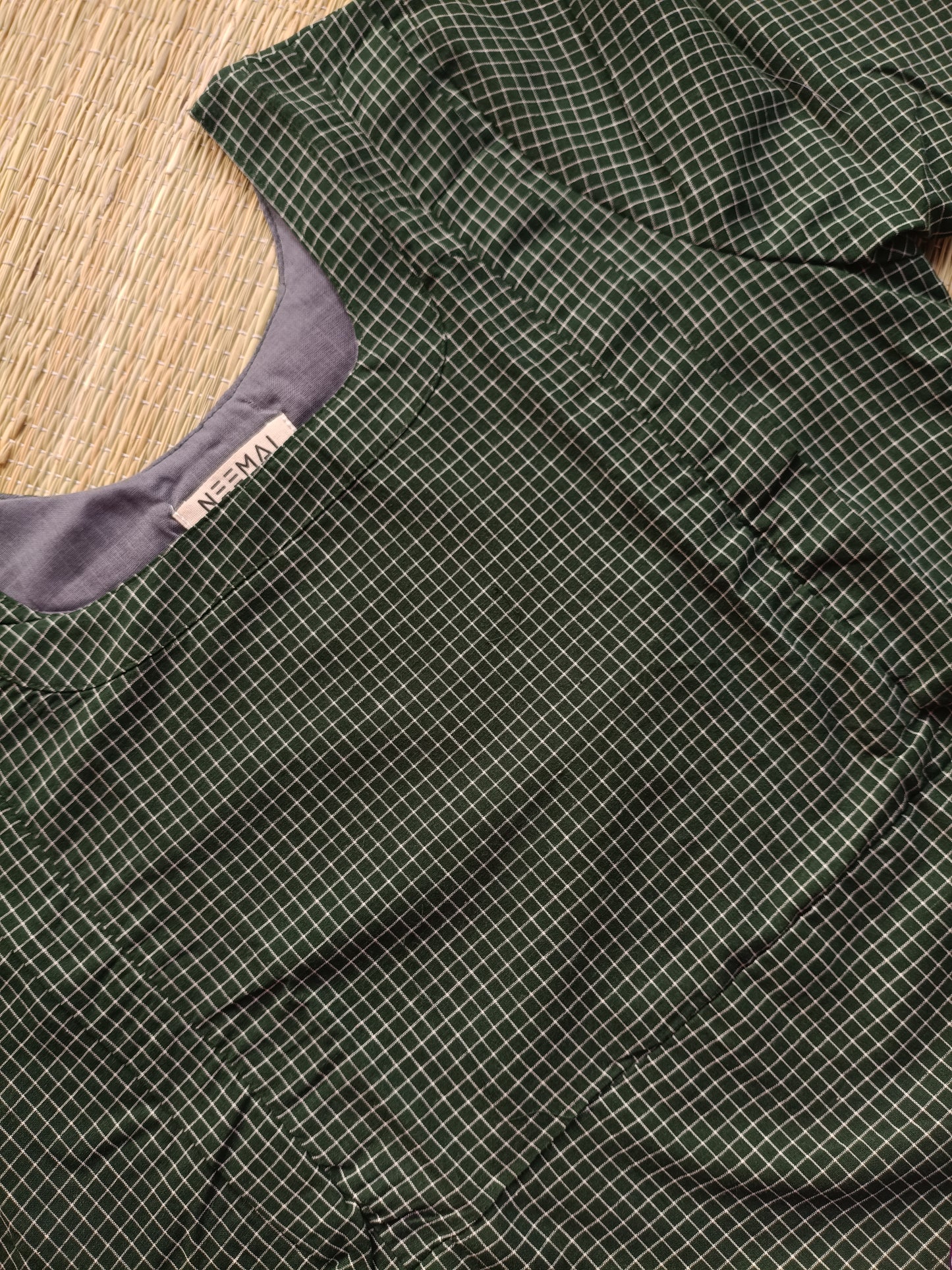 Prewashed pure Cotton checks / Maternity 2 pc Coordset [ Top with double side zip, and Pant] - Small checks Green