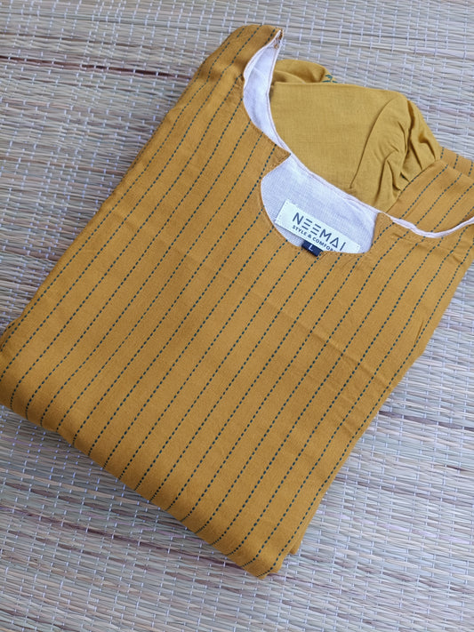 Handloom Cotton Maternity Feeding Gown/Maxi /Double Side Zip- yellow line
