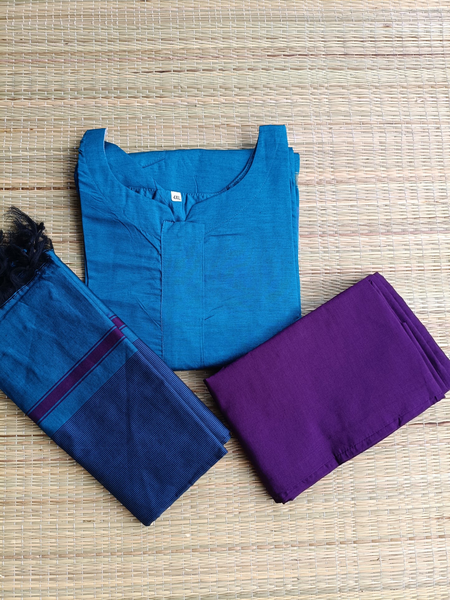 Pochampally sico set/ maternity 3 pc chudidhar set [ Top with center  zip, pant and dupatta - Dark blue and purple