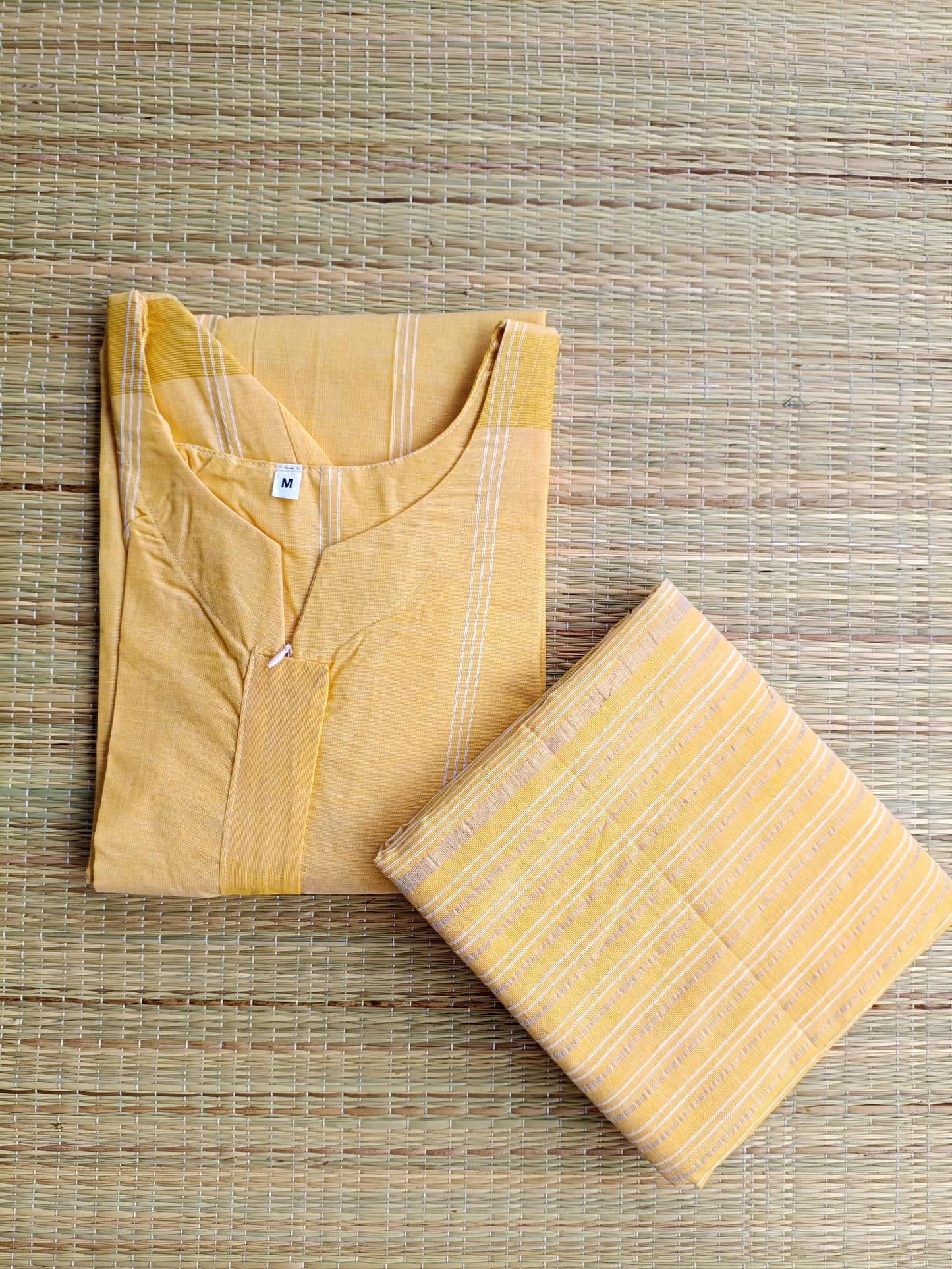 Cotton Maternity 2 pc chudidhar set [ Top with center zip and dupatta ] -A line Top - ( No side open top ) Yellow