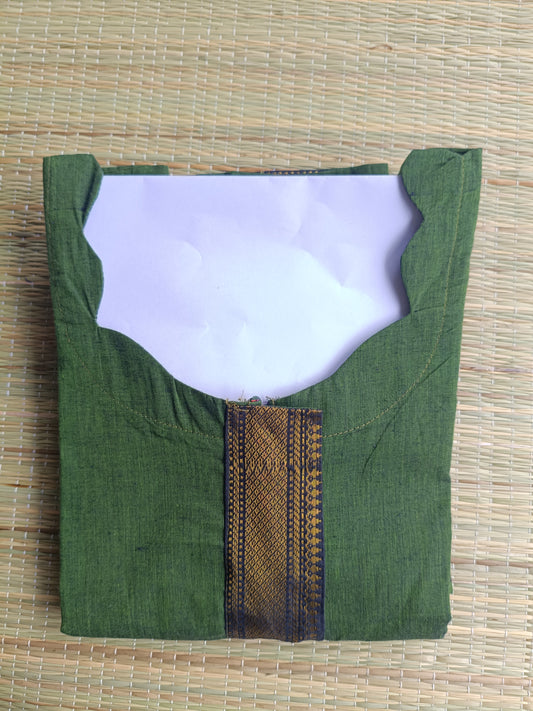 Handloom Chettinadu cotton Maternity 3 pc chudidhar set [ Top with center zip, pant and dupatta] -  Olive green
