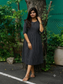 Cotton Maternity/Feeding Midi/Gown - Self black ( chest part lining)