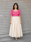 Raw silk Maternity Maxi/Gown in center zip - Festival Collection- Full cotton lining - Half white with pink