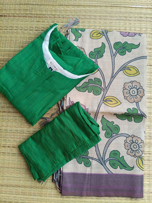 Raw Silk | Festive | Casual Chudidhar 3 pc Set | Center Zip Top (Feeding freindly )  Pant & Dupatta – Green