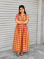 Madras checks Cotton - Feeding/ Maternity Maxi/Gown - Cotton lining /Center zip -Small check yellow and red