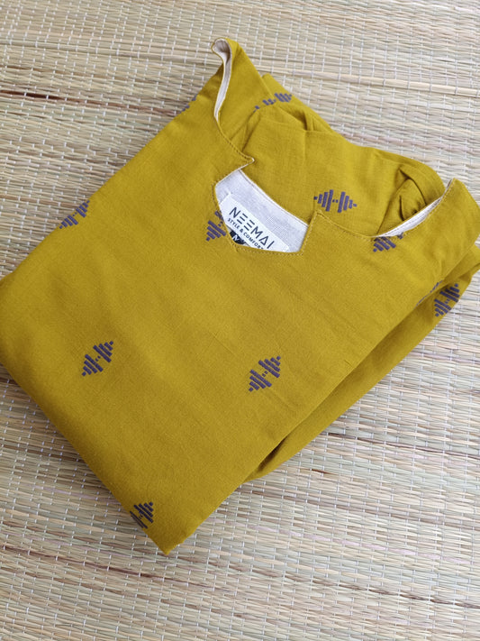 Handloom Cotton Maternity Feeding Gown / maxi / Double side zip - mustard and purple butta