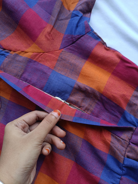 Madras checks Cotton - Feeding/ Maternity Maxi/Gown - Cotton lining /Double side zip