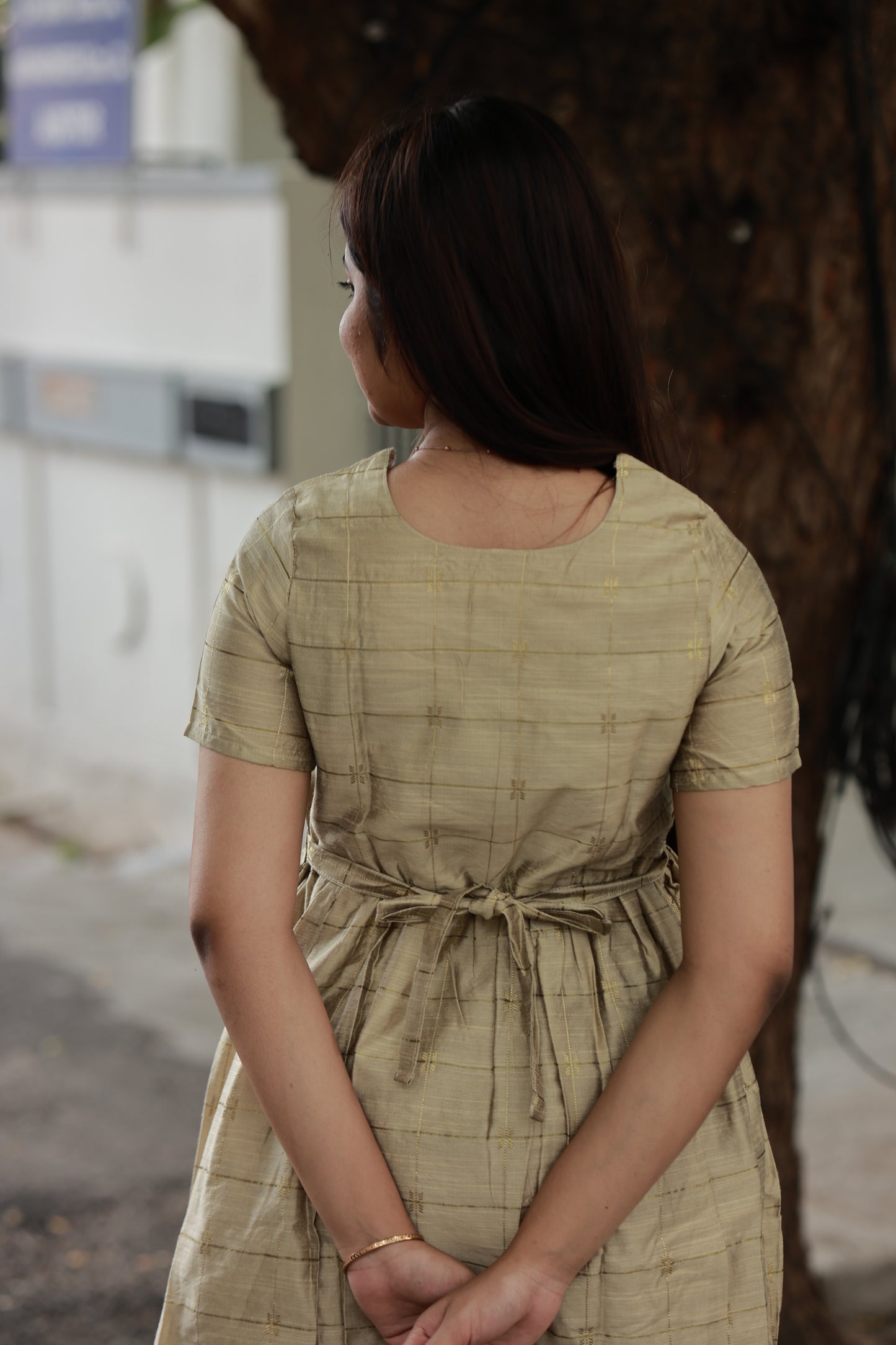Raw silk Maternity Maxi/Gown - Festival Collection - Light gold Gown with Brocade Dupatta
