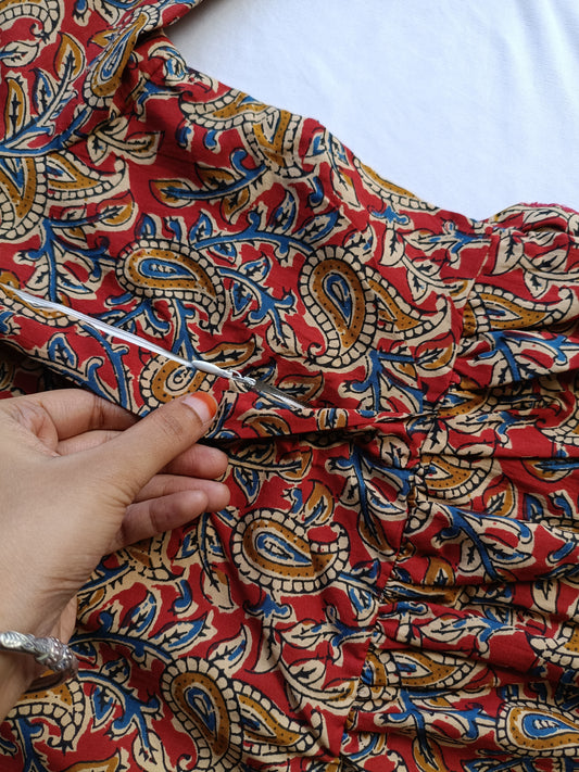 Cotton - Feeding/ Maternity Maxi/Gown - Cotton lining /Double side zip - Rust Red Kalamkari