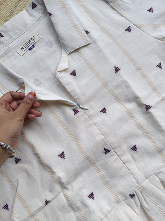 Onam special Maternity maxi / gown-Center zip- White and Purple butta