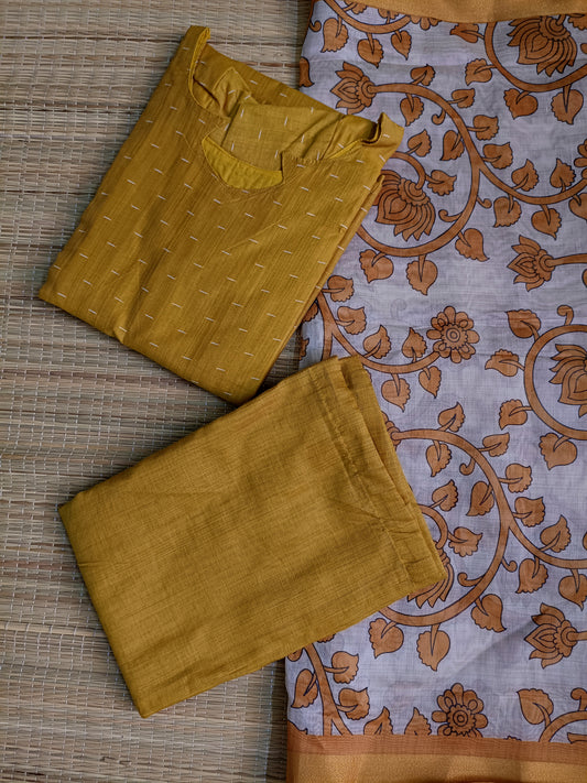 Raw Silk Maternity 3 Pc Chudidhar Set – Yellow /Double side Zip (Side Open Top)