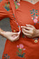 Pure Cotton/Maternity 3 pc chudidhar set [ A line Top with double side zip, pant and dupatta] - Earthy red ( No side open top)