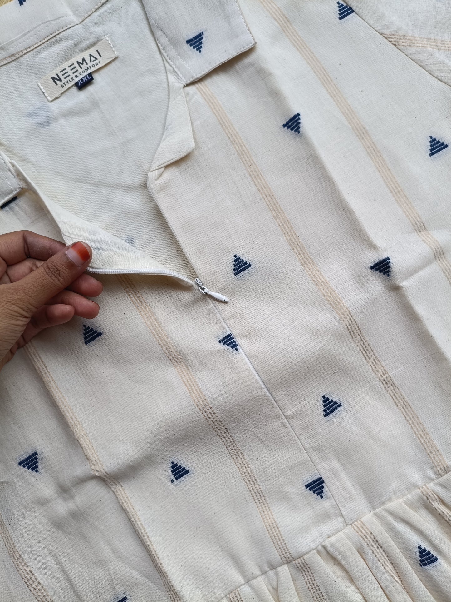Onam special Maternity maxi / gown-White and Blue butta