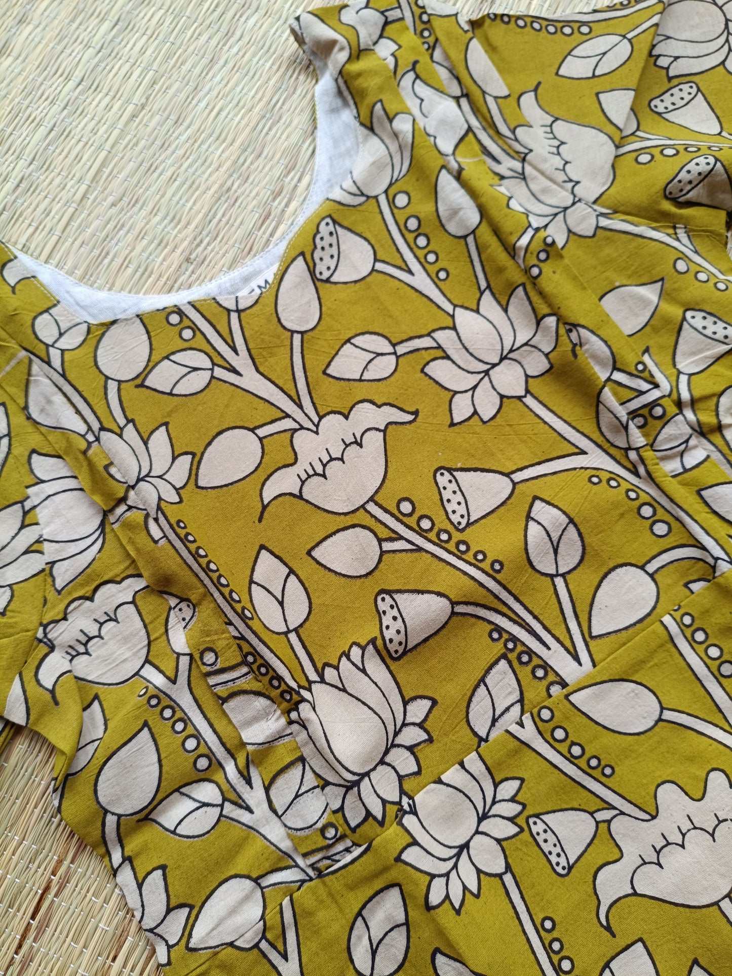Block printed kalamkari cotton Maternity 2 pc chudidhar set [ Top with double side zip, and dupatta -Green flower