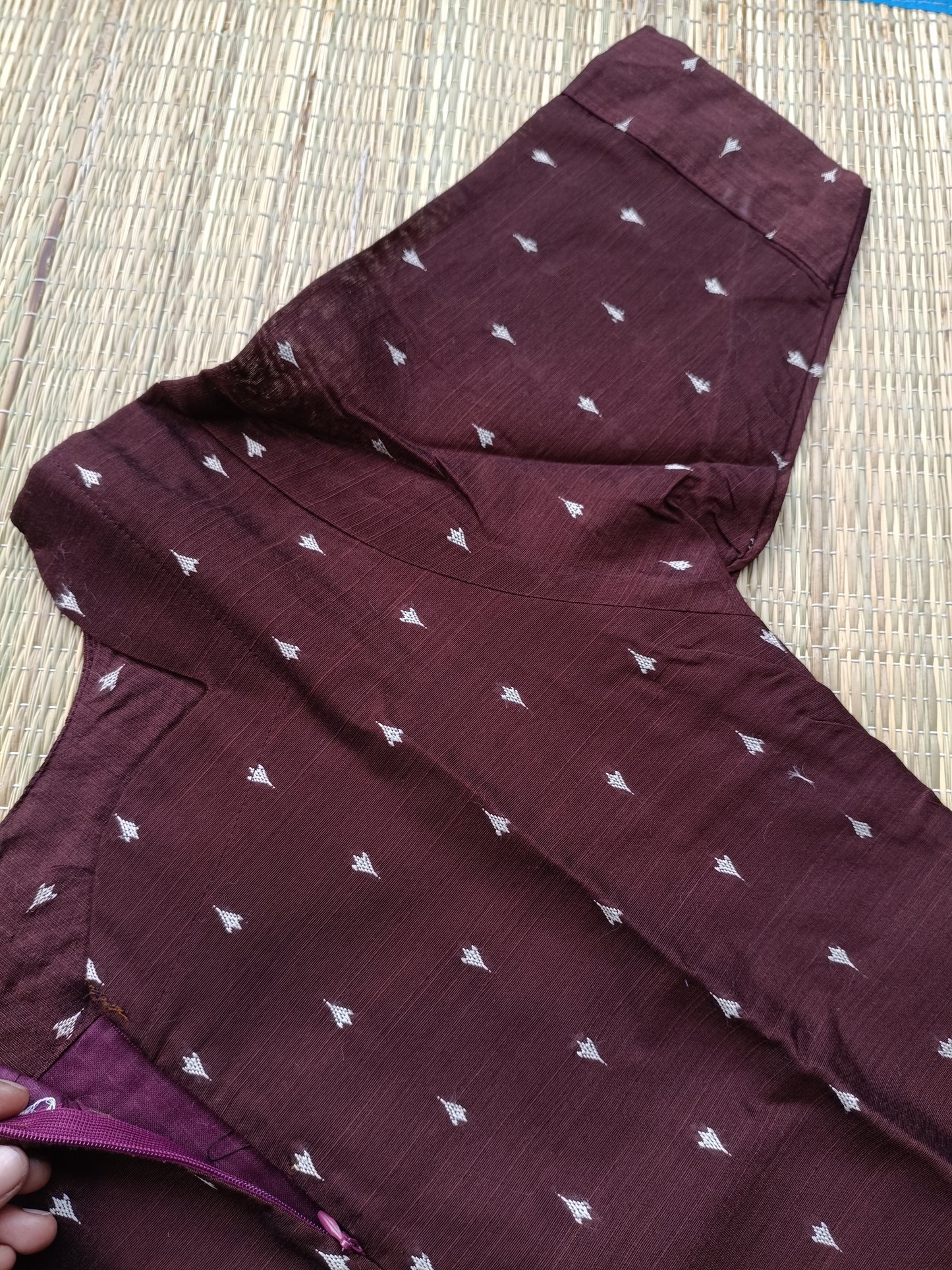 Raw Silk Maternity 3 Pc Chudidhar Set – Brown (Center Zip, No Side Top)