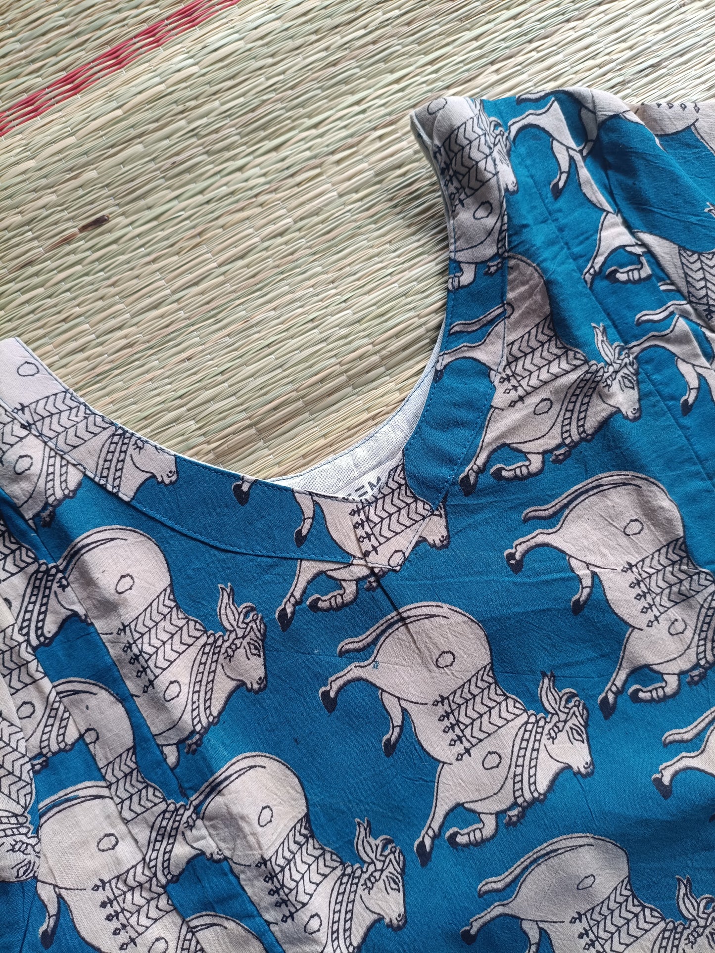 Block printed kalamkari cotton Maternity 2 pc chudidhar set [ Top with double side zip, and dupatta - Ramar green pichwai