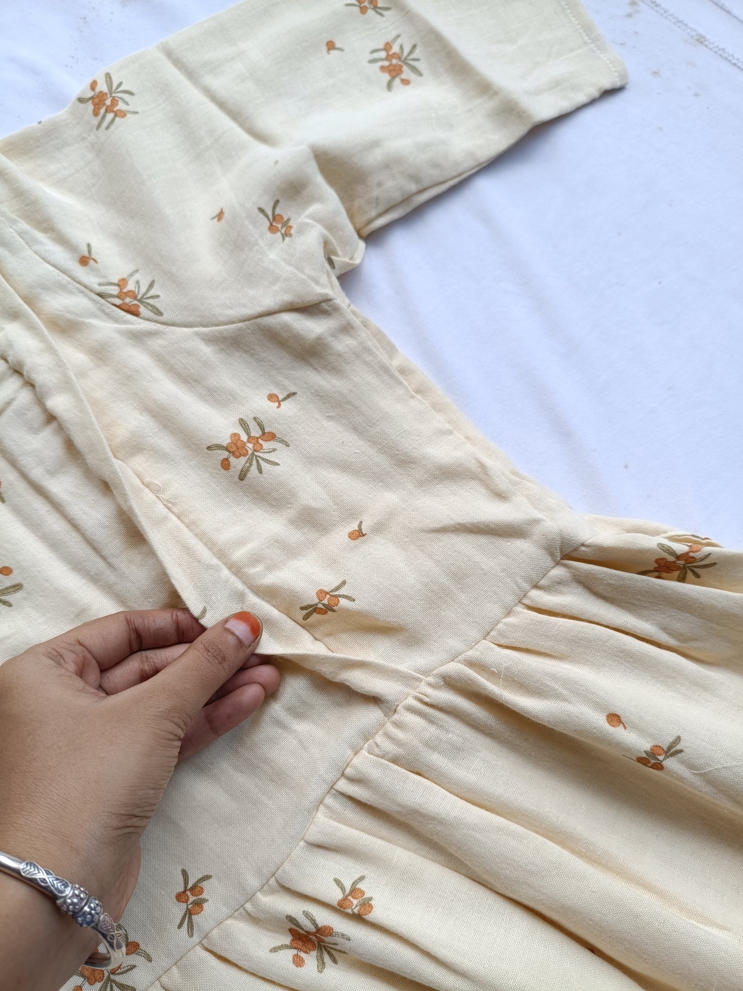 Premium Muslin- Feeding/ Maternity Maxi/Gown - Cotton lining /Double side zip - Cream Mini Flower - last pc in Xl