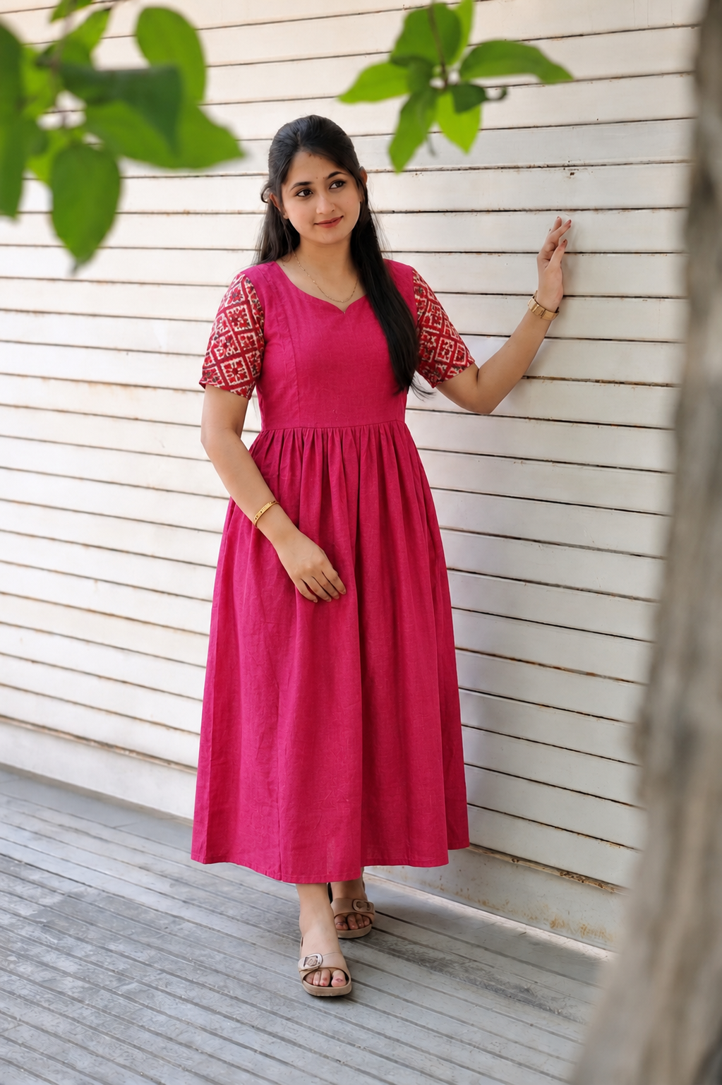 Soft silk - Double side zip  Maternity Maxi/Gown - Festival Collection - pink Patola