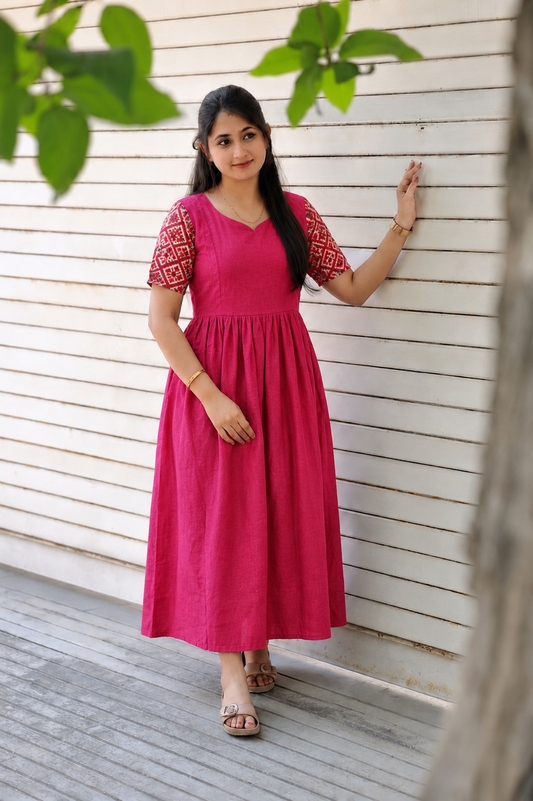 Soft silk - Double side zip  Maternity Maxi/Gown - Festival Collection - pink Patola